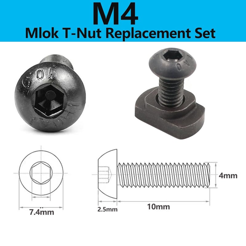LThyzszb 24 Pack Mlok T-Nuts & Screws Replacement Sets M4 Steel, for Mlok System Accessory Installation, with Allen Key. (M4 Button-Head Cap) - Image 2